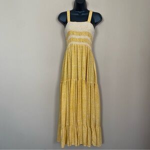 QED London Gold Yellow and White Ditsy All Over Print Tiered Maxi Dress